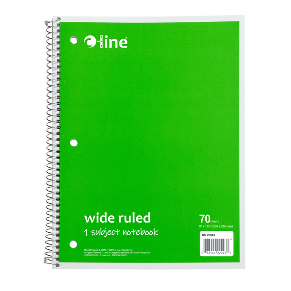 C-Line Products 1-Subject Notebook, Wide Ruled, Green, PK24 22043-CT